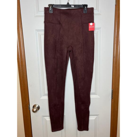 Spanx NEW Size Large Faux Suede Leggings Dark Terracotta Womens - Picture 2 of 11